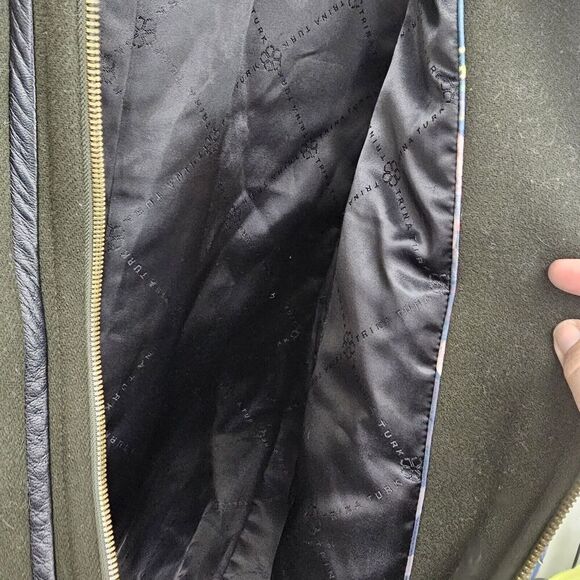 TRINA TURK WOMEN’S SIZE 6 OLIVE GREEN WOOL PEACOAT LEATHER TRIMMED ACCENTS - Picture 5 of 8
